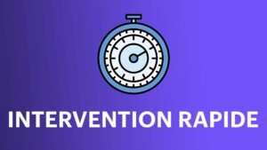 Illustration d’un chronomètre sur fond violet avec le texte "Intervention rapide" en blanc.